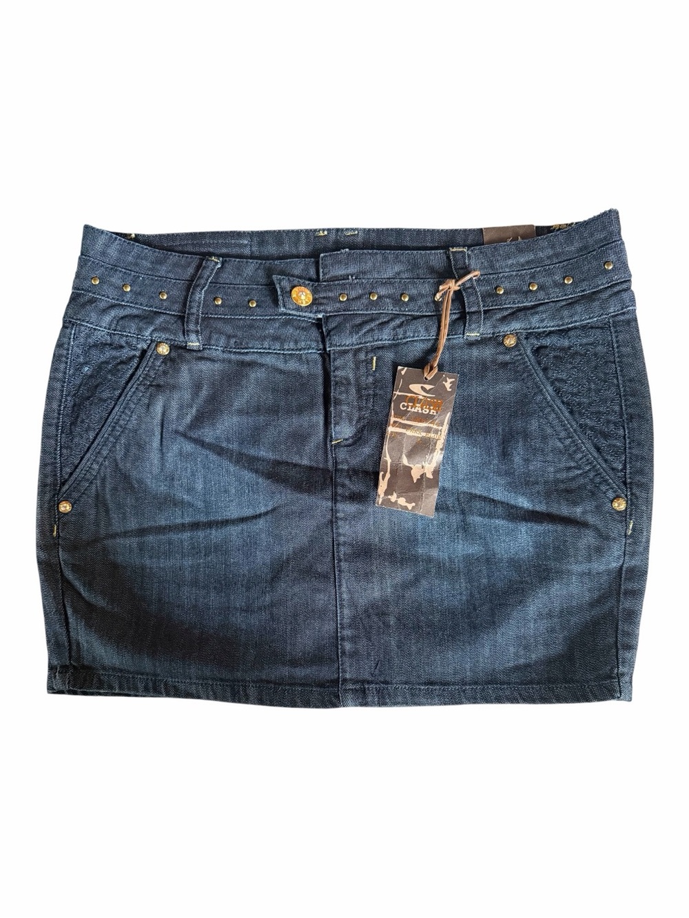 Clash Dark Blue Denim Mini Skirt with Stud Details Size Large